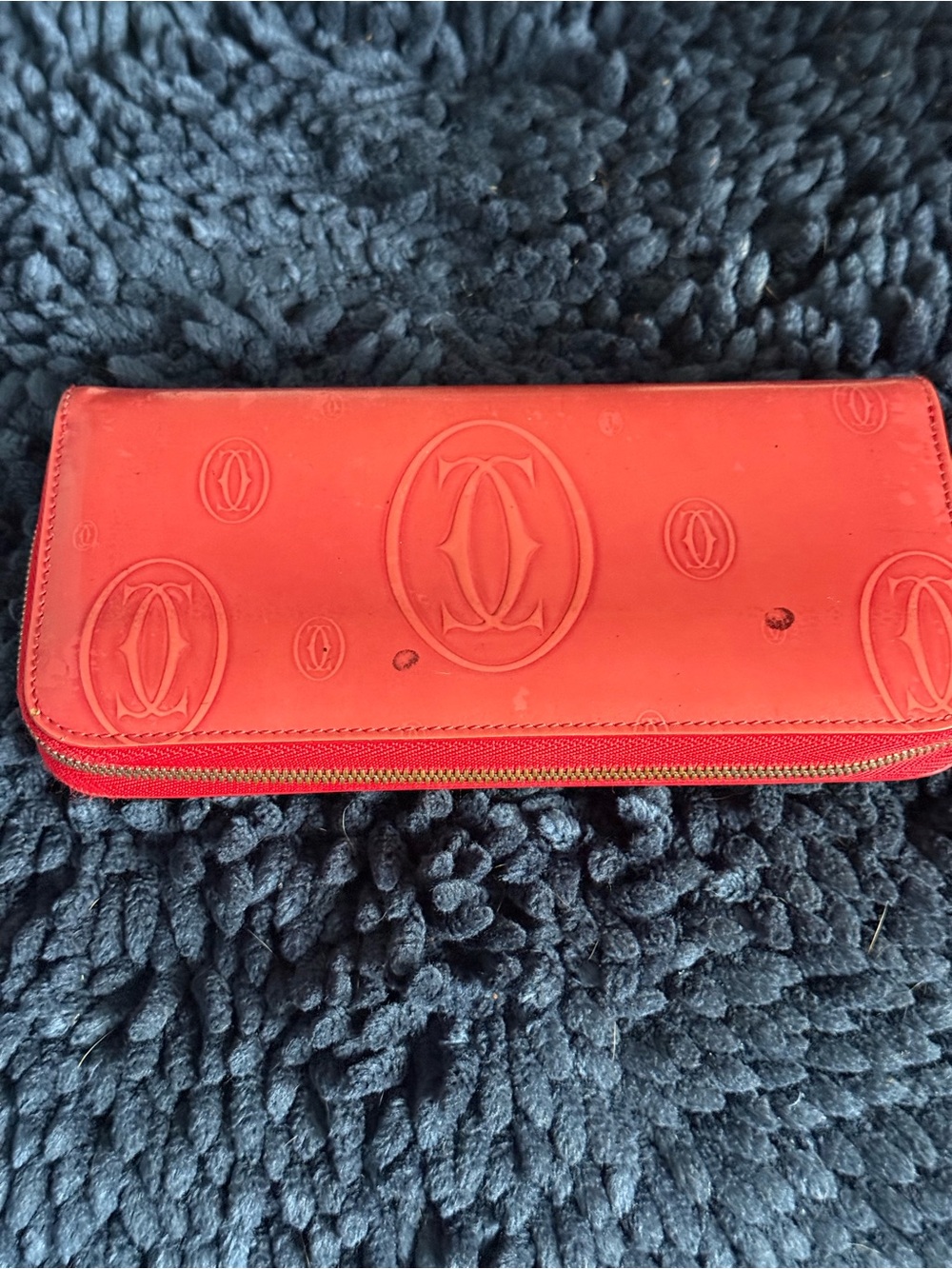 Cartier Happy birthday edition Red Embossed Leather Zip Wallet